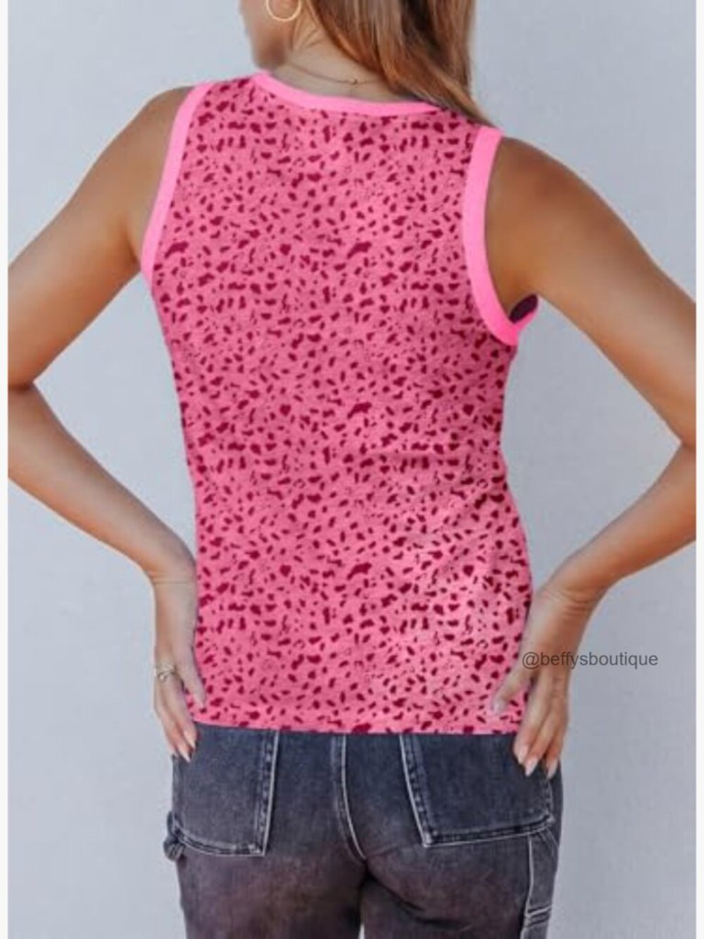 Leopard Print Tank Top Crewneck Sleeveless Summer Casual Blouse - Picture 6 of 7